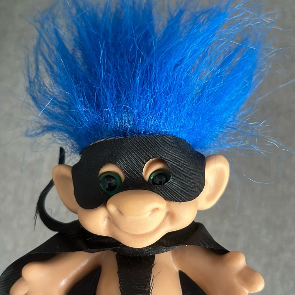 Vintage Blue Haired, Green Eyed Batman/Zorro/Masked Superhero Forest Troll Doll